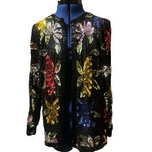 vintage silk/ sequin jacket. beautiful colors size M